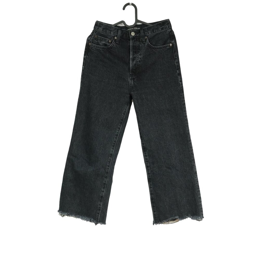 Denim Forum Farrah High Rise Wide Leg Jeans Distressed Black Wash Size 25 - Picture 4 of 5